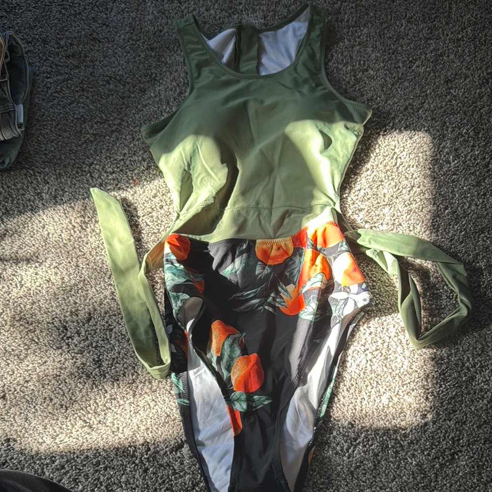 Cupshe Olive and Floral One Piece Swimsuit
